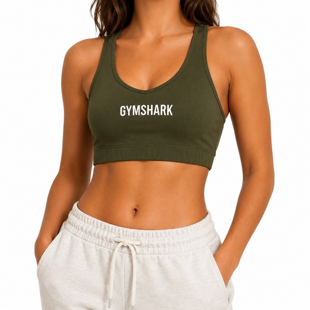 Gymshark Sports Bra‎ Womens Size S Olive Green Cross Back Athleisure Gym Workout